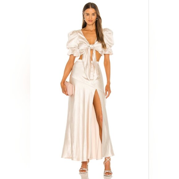 LPA Candy Tie front Top Satin Ouff sleeves size L - Picture 2 of 12